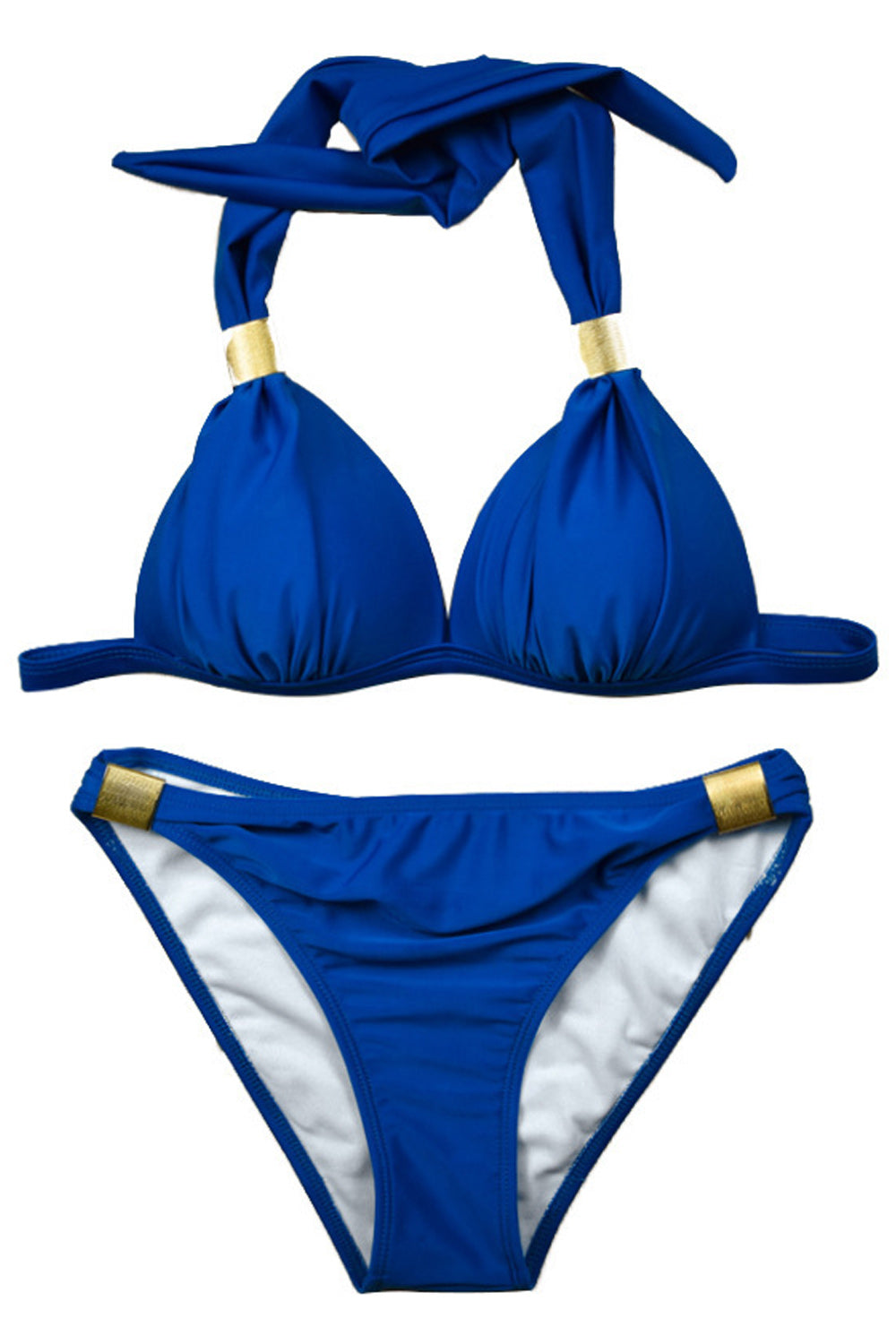 Women Slim Fit Halter Neck Superb Solid Colored Two-Piece Breathable Swimwear
