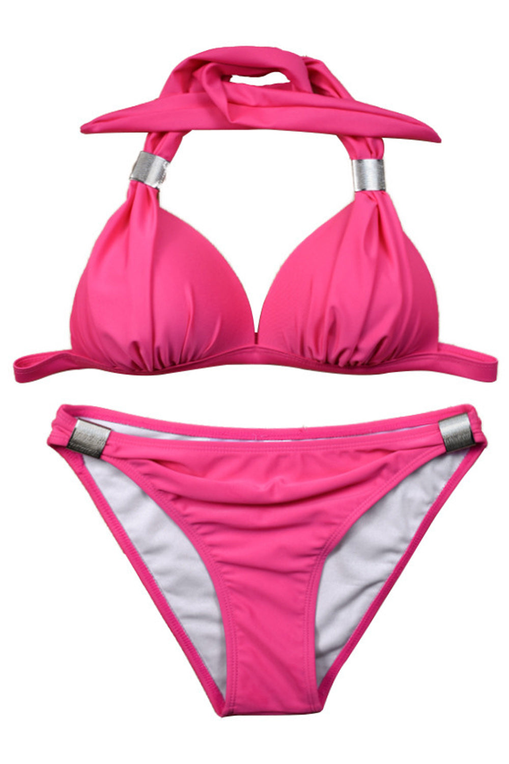 Women Slim Fit Halter Neck Superb Solid Colored Two-Piece Breathable Swimwear