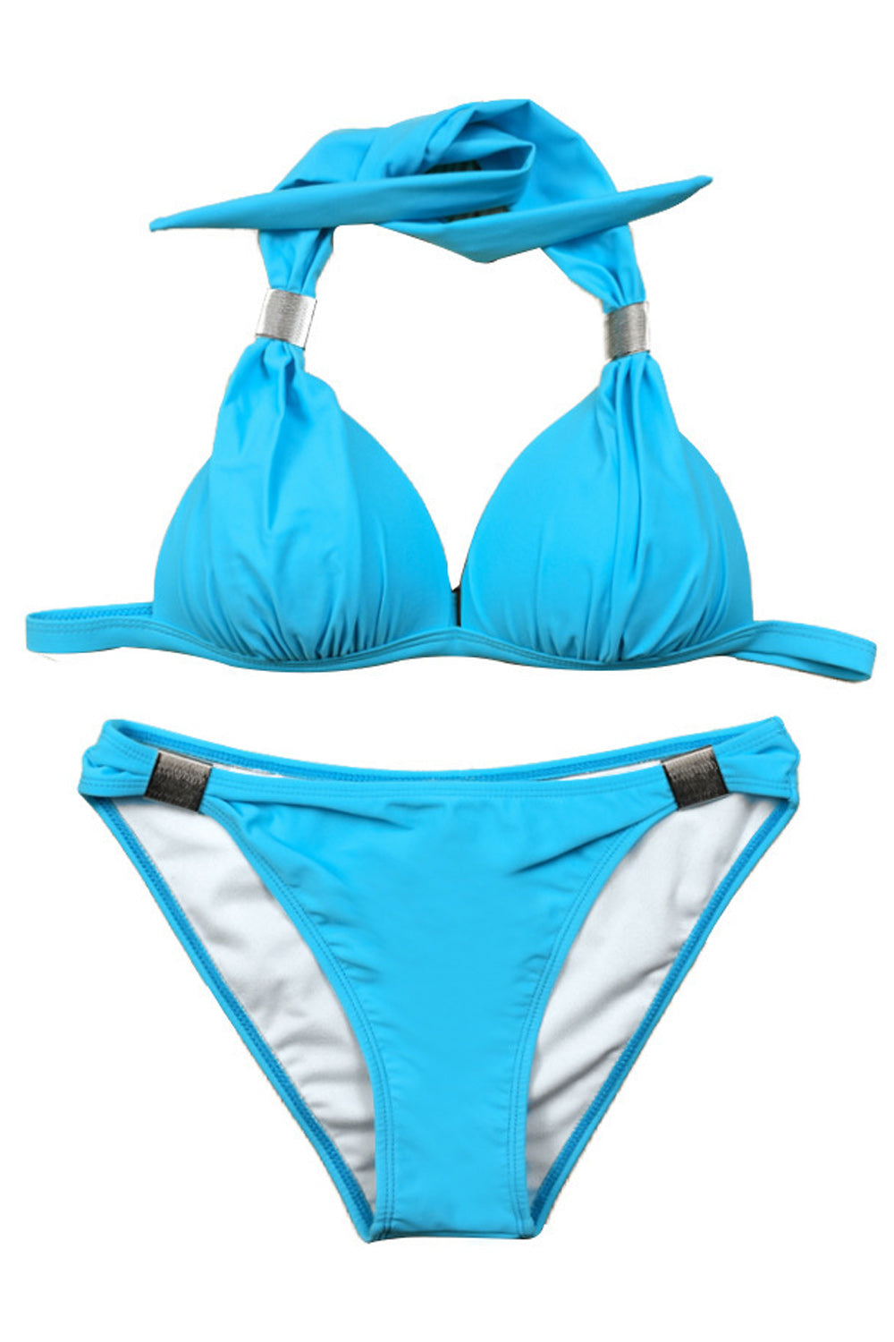 Women Slim Fit Halter Neck Superb Solid Colored Two-Piece Breathable Swimwear