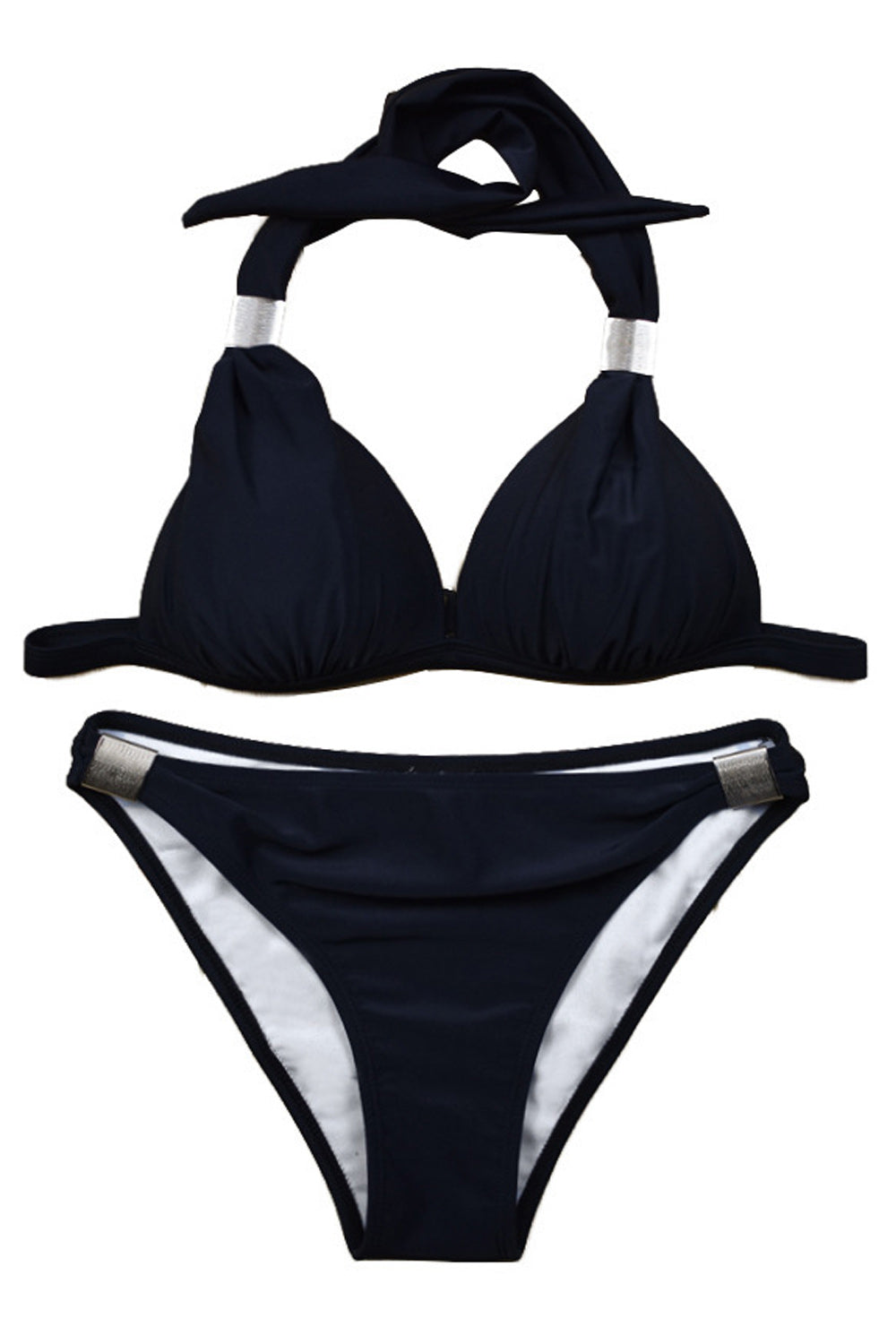 Women Slim Fit Halter Neck Superb Solid Colored Two-Piece Breathable Swimwear