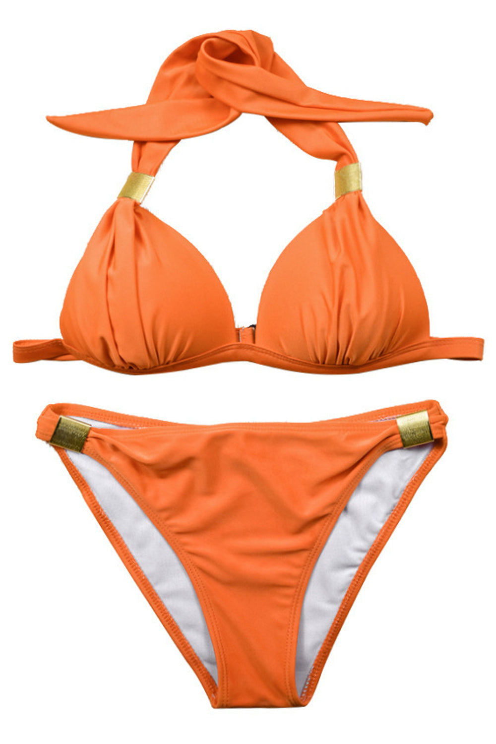 Women Slim Fit Halter Neck Superb Solid Colored Two-Piece Breathable Swimwear