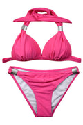 Women Slim Fit Halter Neck Superb Solid Colored Two-Piece Breathable Swimwear