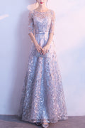 Women Breathable Round Neck Sequin Decorated Half Sleeve Wedding Dress