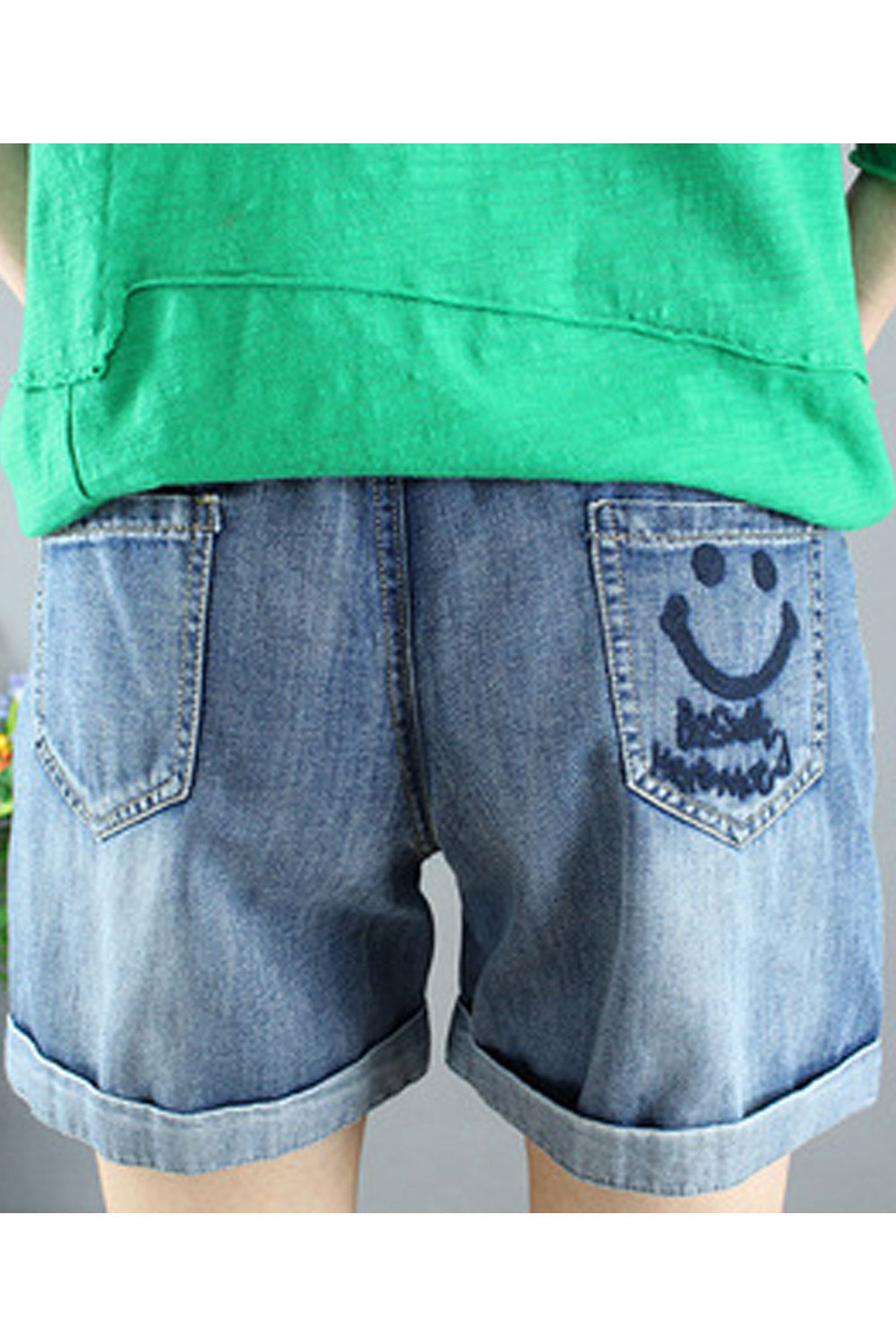 Women Casual Elasticated Waist Tremendous Summer Embroidered Denim Short