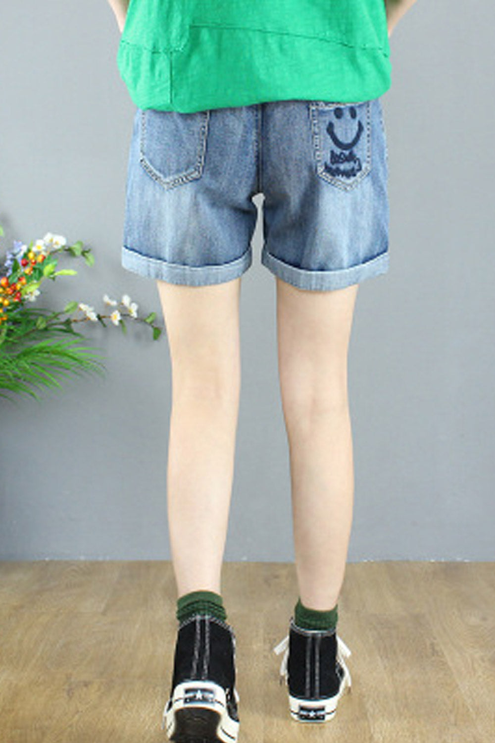 Women Casual Elasticated Waist Tremendous Summer Embroidered Denim Short