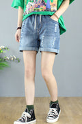 Women Casual Elasticated Waist Tremendous Summer Embroidered Denim Short