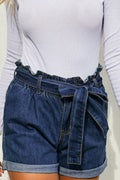 Women High Waist Solid Colored Pocket Styling Casual Denim Short