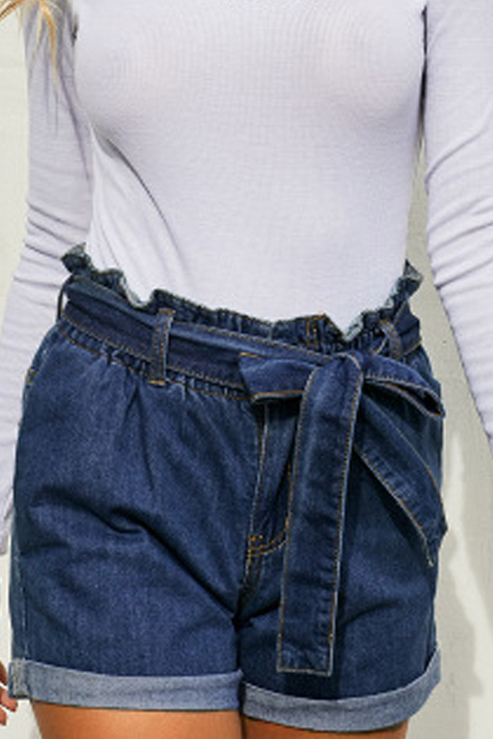 Women High Waist Solid Colored Pocket Styling Casual Denim Short