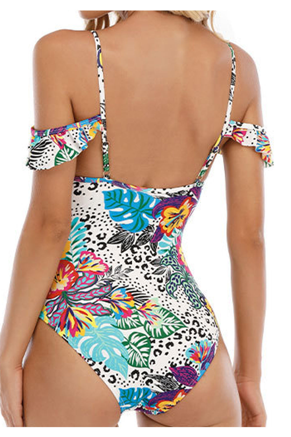 Women Trendy Printed Pattern Easy Cut Out Straped Shoulder One-Piece Slim Fit Swimwear