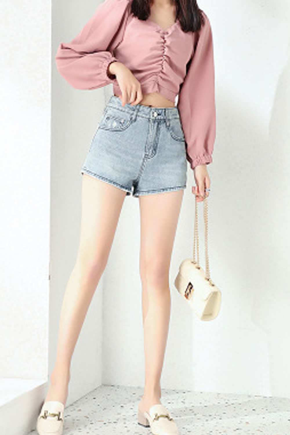 Women Side Pockets Thin Summer Cool Trendy Versatile Denim Short