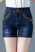 Women Comfortable Embroidery Pocket Summer Lightweight Denim Short