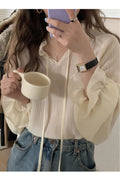 Women Thin Long Sleeve Lovely Solid Colored Loose Chiffon Top
