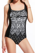 Women Square Neck Easy Straped Shoulder Trendy Printed Pattern Slim Fit One-Piece Beach Swimwear