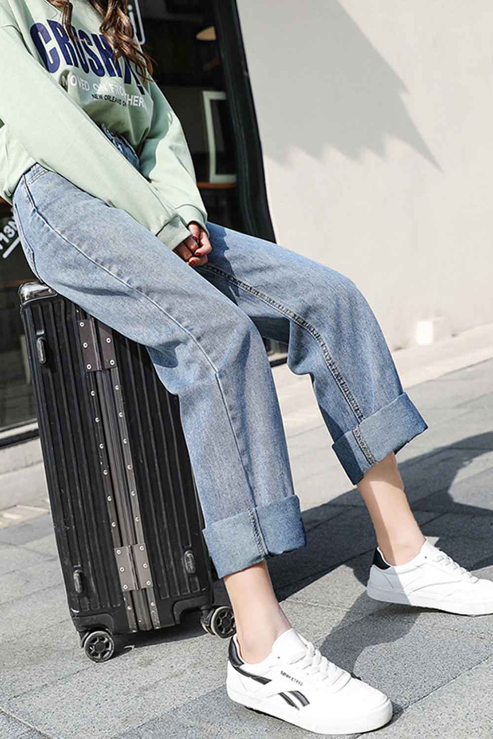 Women Splendid Summer Season Loose Ventilated High Waist Denim Jeans