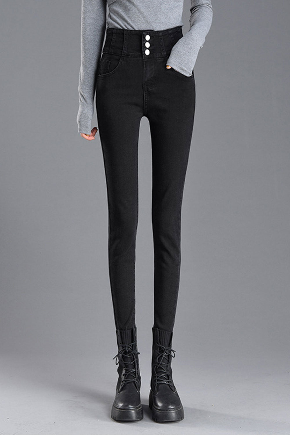 Women Stretchable High Waist Solid Colored Modern Denim Jeans