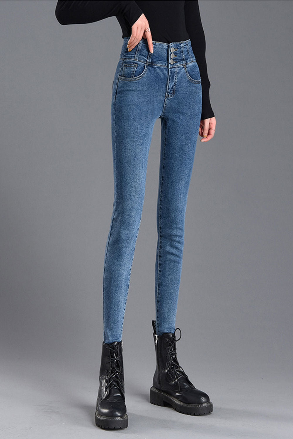 Women Stretchable High Waist Solid Colored Modern Denim Jeans
