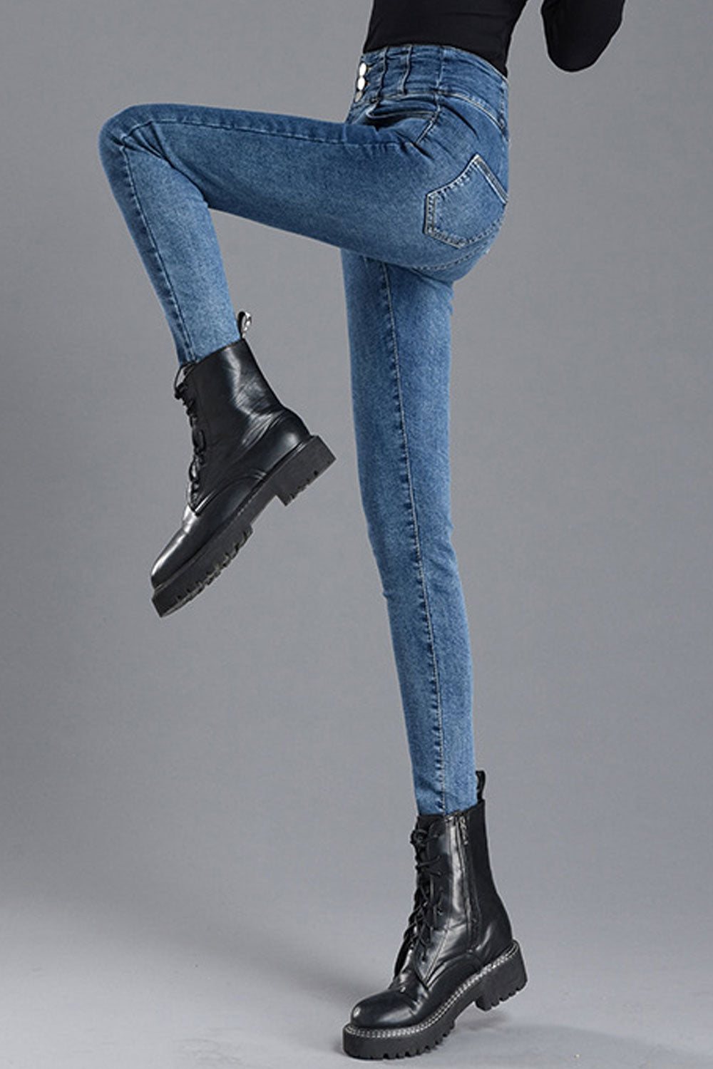 Women Stretchable High Waist Solid Colored Modern Denim Jeans