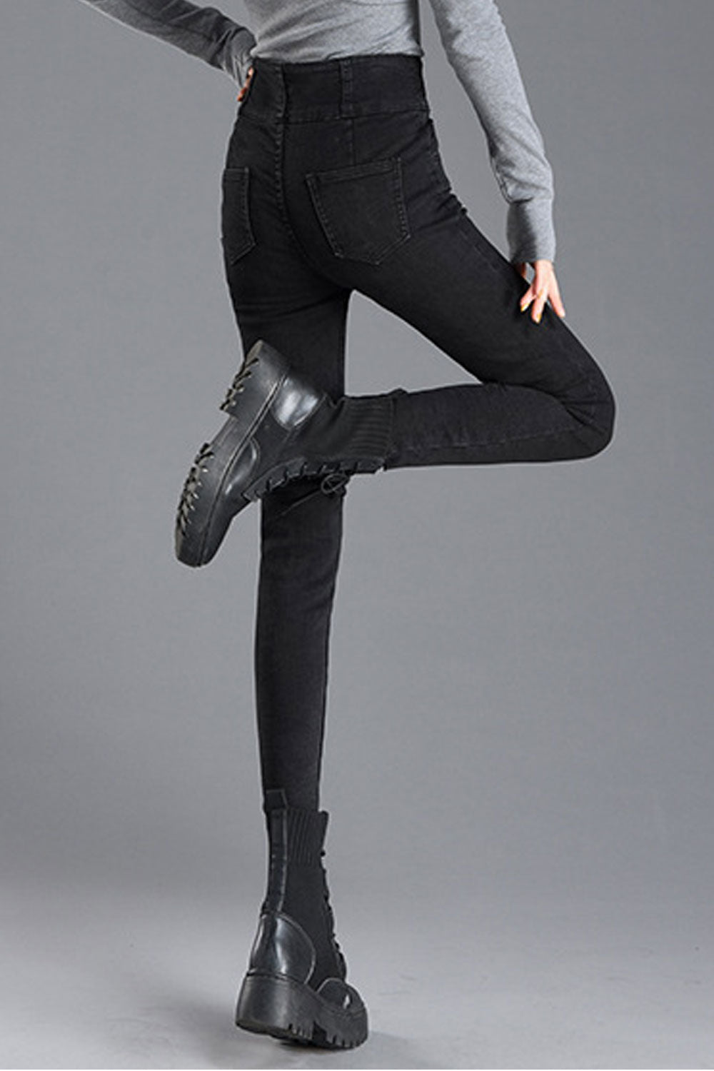 Women Stretchable High Waist Solid Colored Modern Denim Jeans