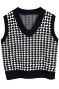 Women Knitted Fabulous Lattice Pattern V-Neck Summer Sleeveless Relax & Comfortable Pullover Sweater