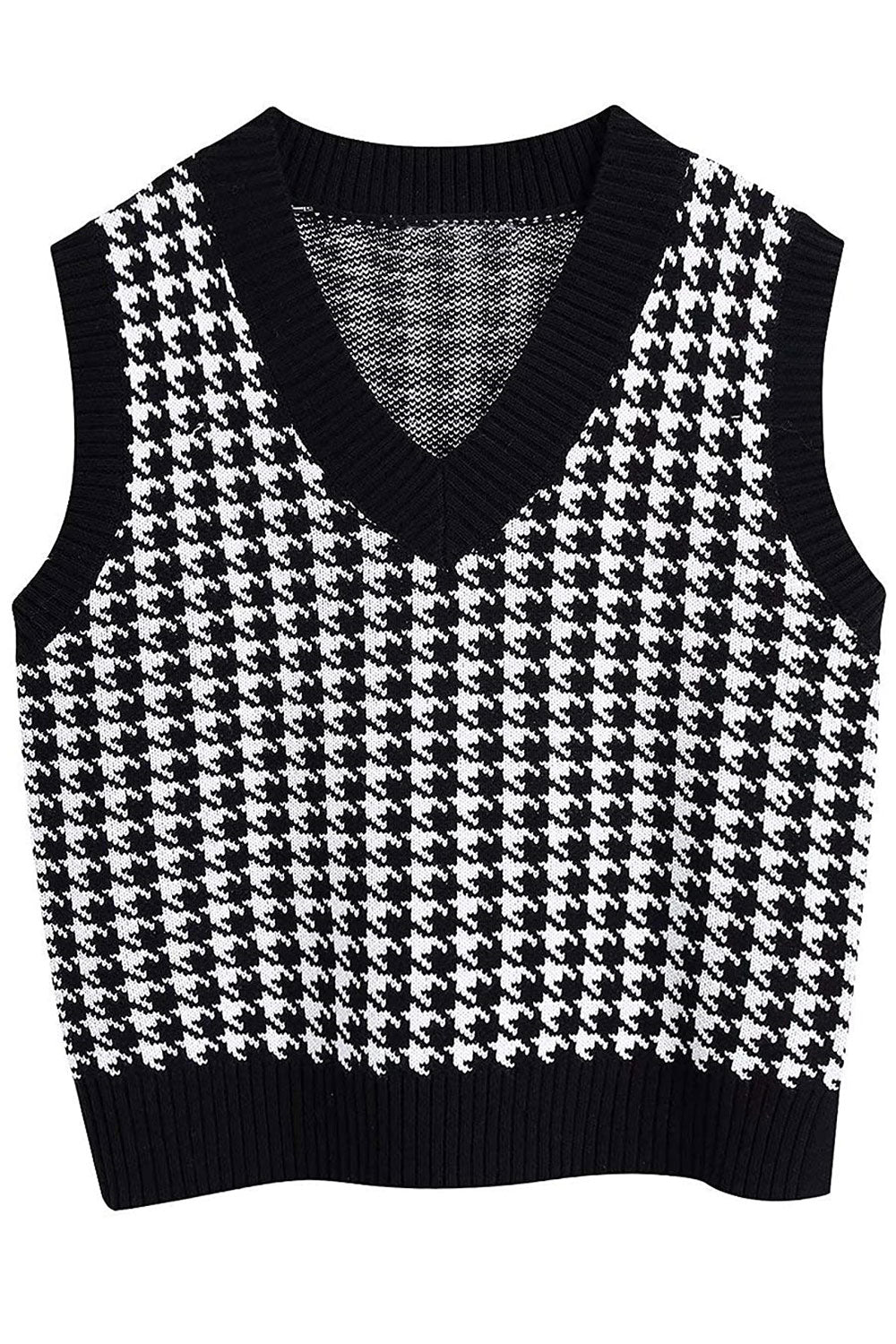 Women Knitted Fabulous Lattice Pattern V-Neck Summer Sleeveless Relax & Comfortable Pullover Sweater