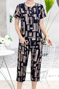 Women Two-Piece Lovely Printed Pattern Short Sleeve Easy Round Neck Comfortable Waist Summer Dress