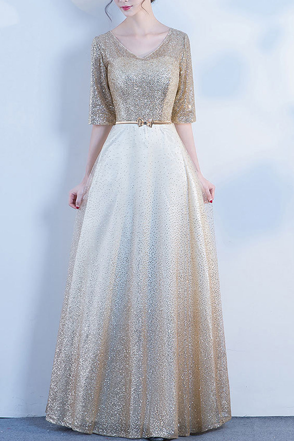 Women Trendy V-Neck Style Half Sleeve Soft Breathable Evening Dress