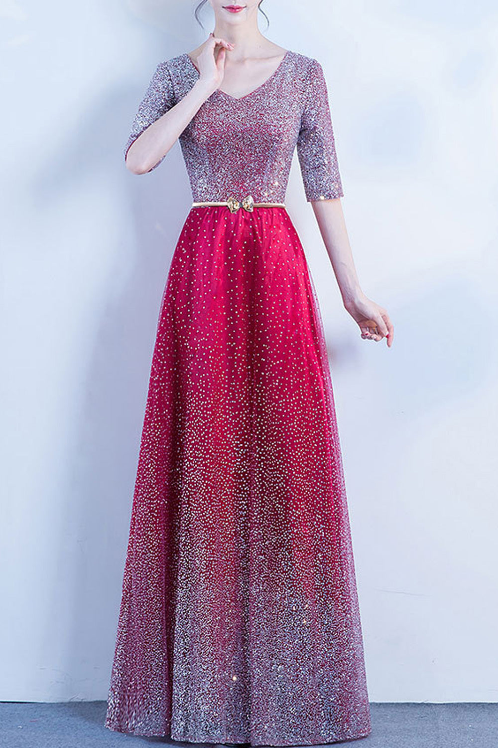Women Trendy V-Neck Style Half Sleeve Soft Breathable Evening Dress