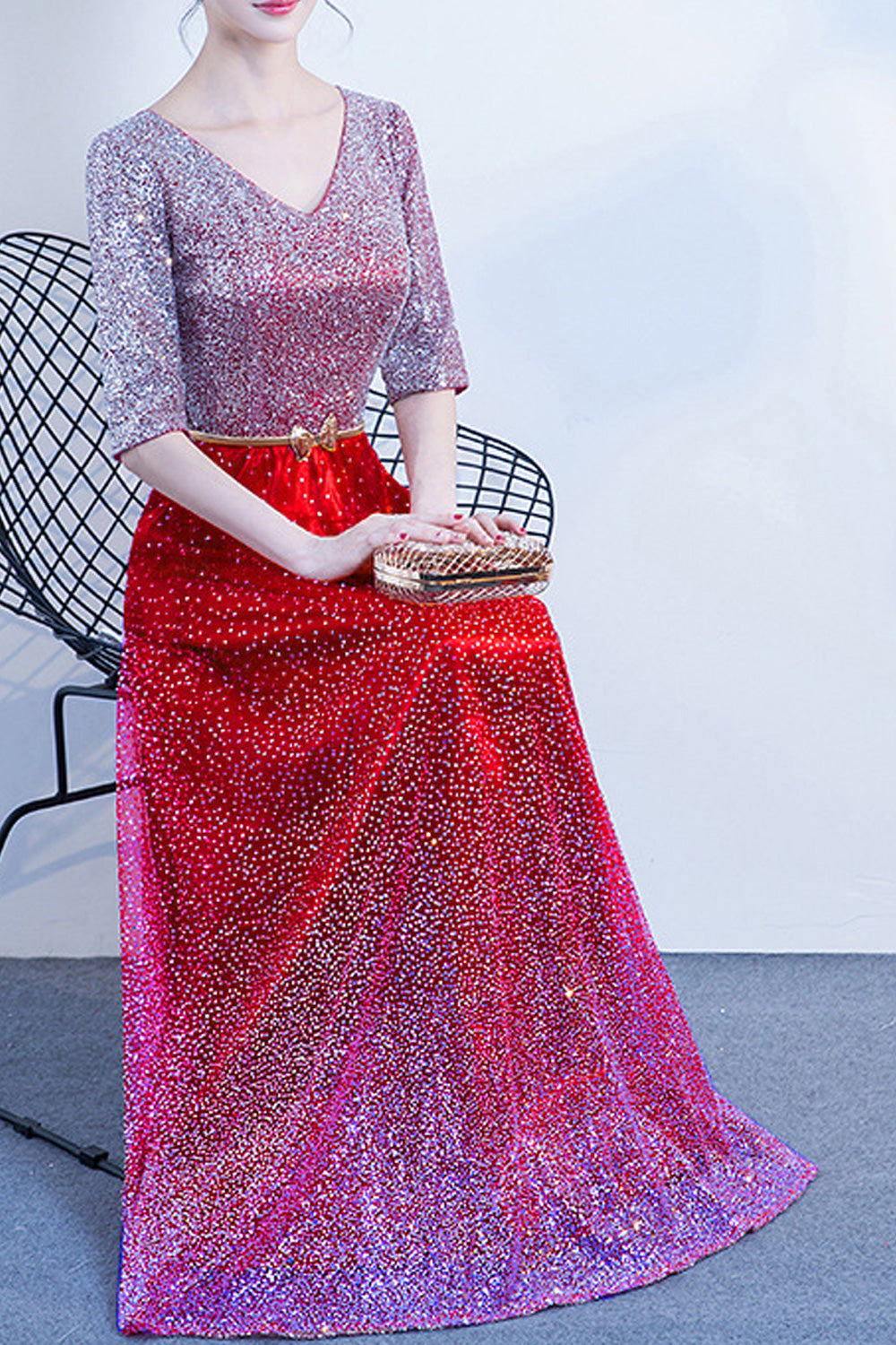 Women Trendy V-Neck Style Half Sleeve Soft Breathable Evening Dress