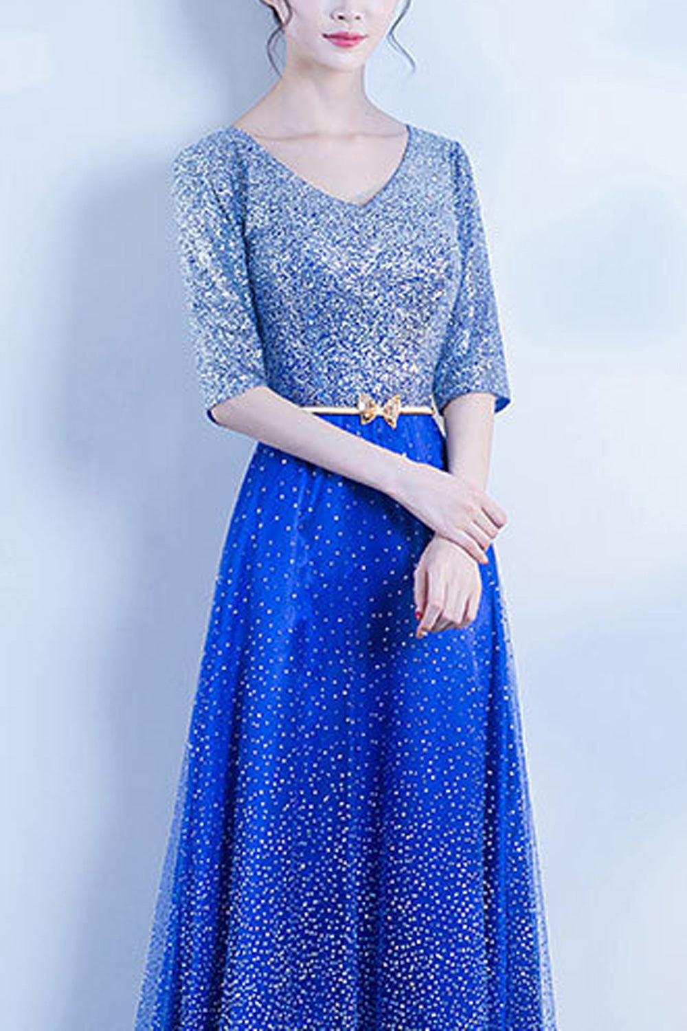 Women Trendy V-Neck Style Half Sleeve Soft Breathable Evening Dress
