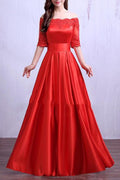 Women Off-Shoulder Short Sleeve Smooth Solid Colored Wedding Dress