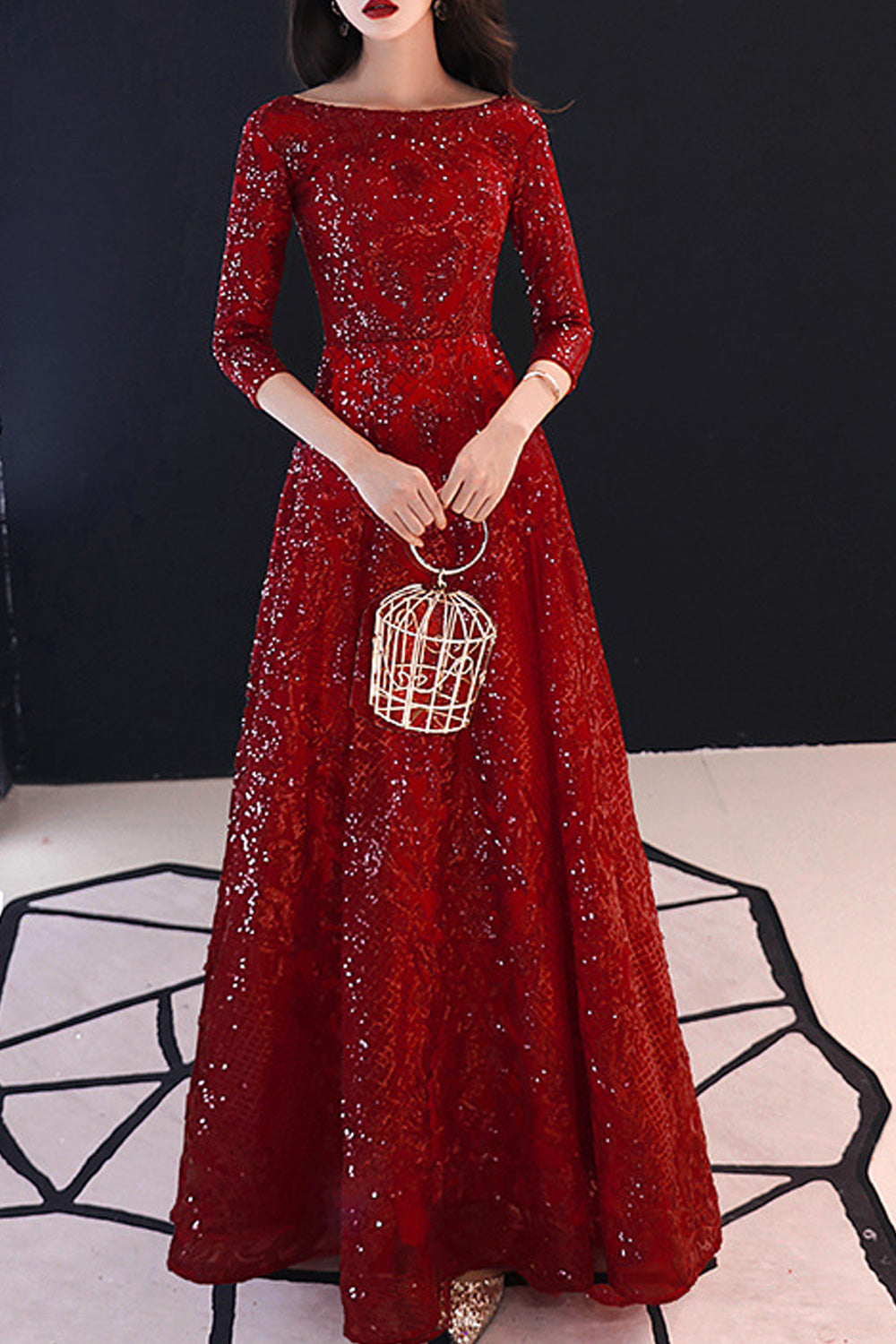 Women Solid Colored Half Sleeve Slim Fit Elegant Wedding Dress