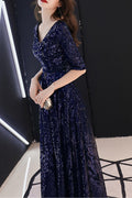 Women Solid Colored Half Sleeve Slim Fit Elegant Wedding Dress