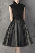 Women Elegant Stand Collar Sleeveless Style Embroidered Wedding Dress