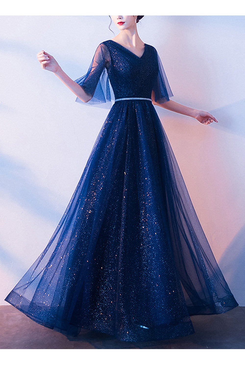 Women V-Neck Style Solid Colored Elegant Thin Charming Wedding Dress