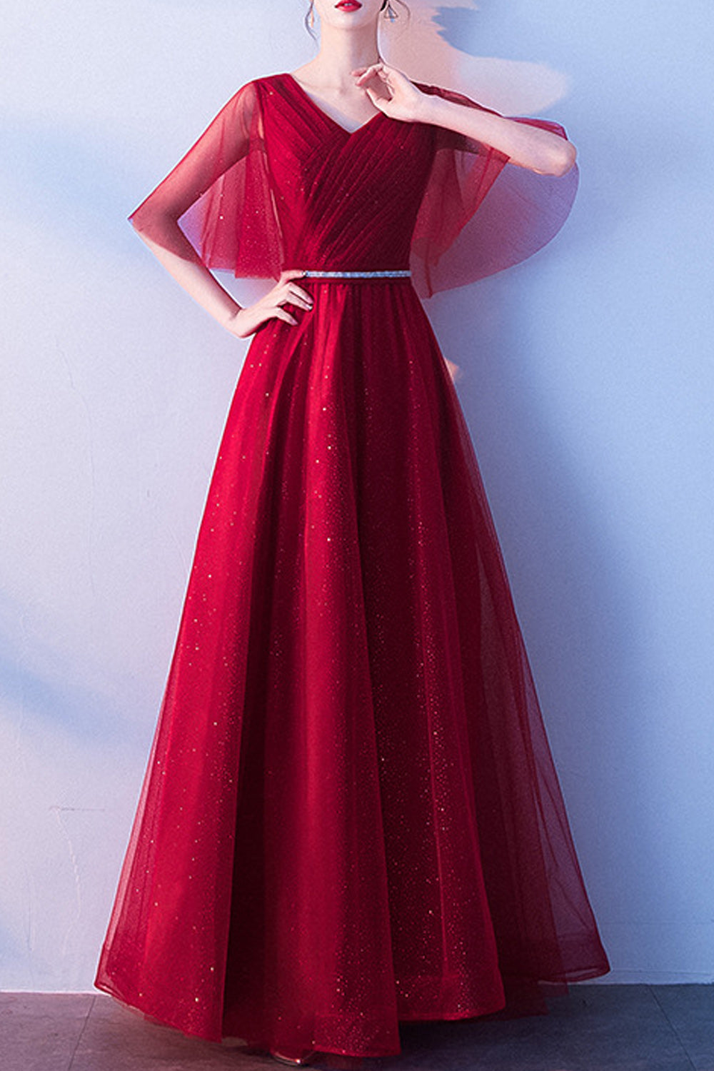 Women V-Neck Style Solid Colored Elegant Thin Charming Wedding Dress