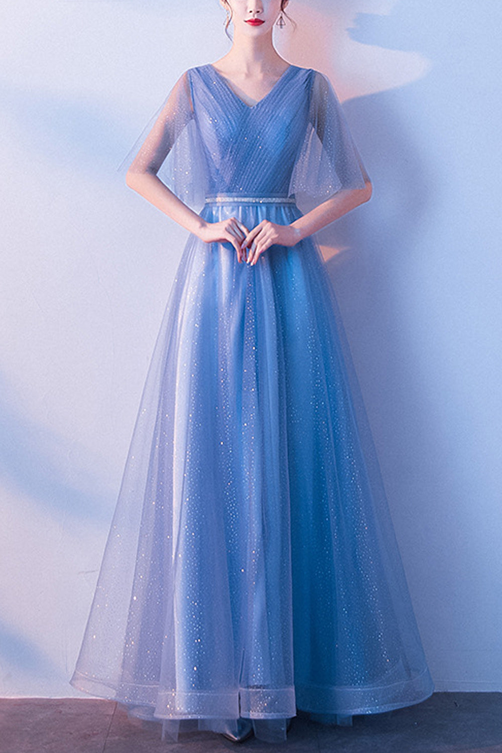 Women V-Neck Style Solid Colored Elegant Thin Charming Wedding Dress