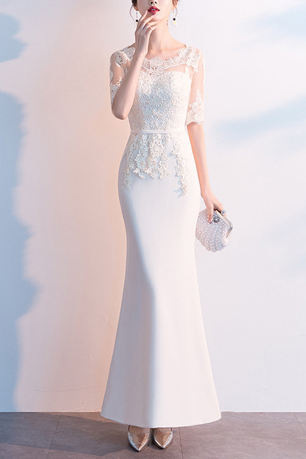 Women Elegant Solid Colored Half Sleeve Easy Lovely Wedding Dress