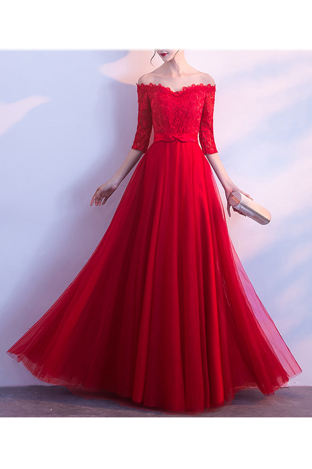 Women Elegant Solid Colored Half Sleeve Comfortable Wedding Dress