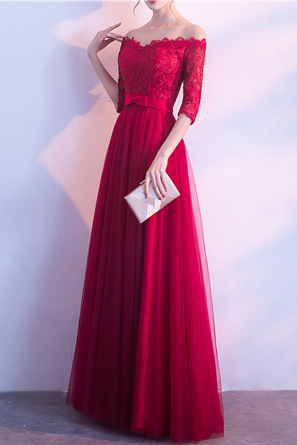 Women Elegant Solid Colored Half Sleeve Comfortable Wedding Dress