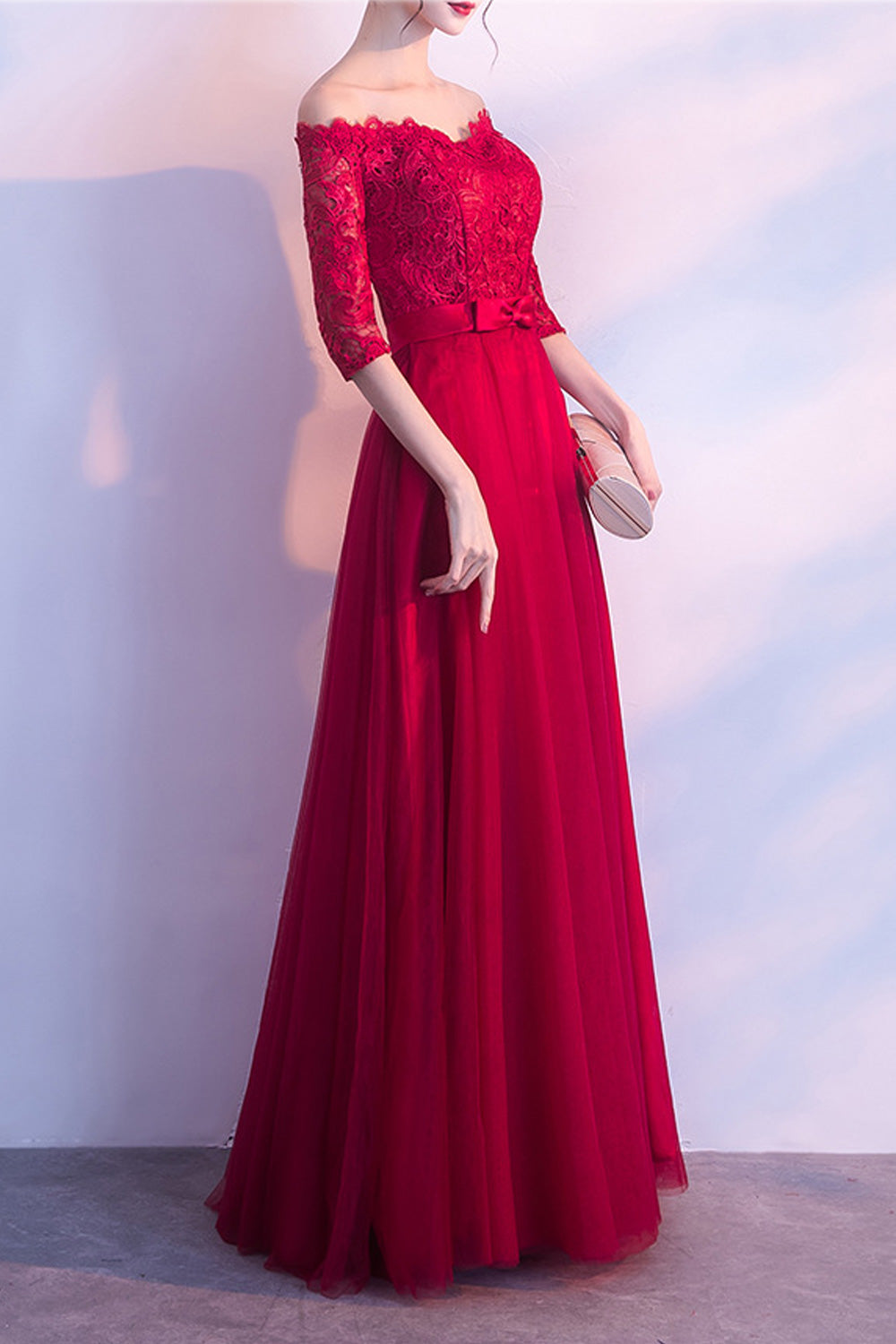 Women Elegant Solid Colored Half Sleeve Comfortable Wedding Dress
