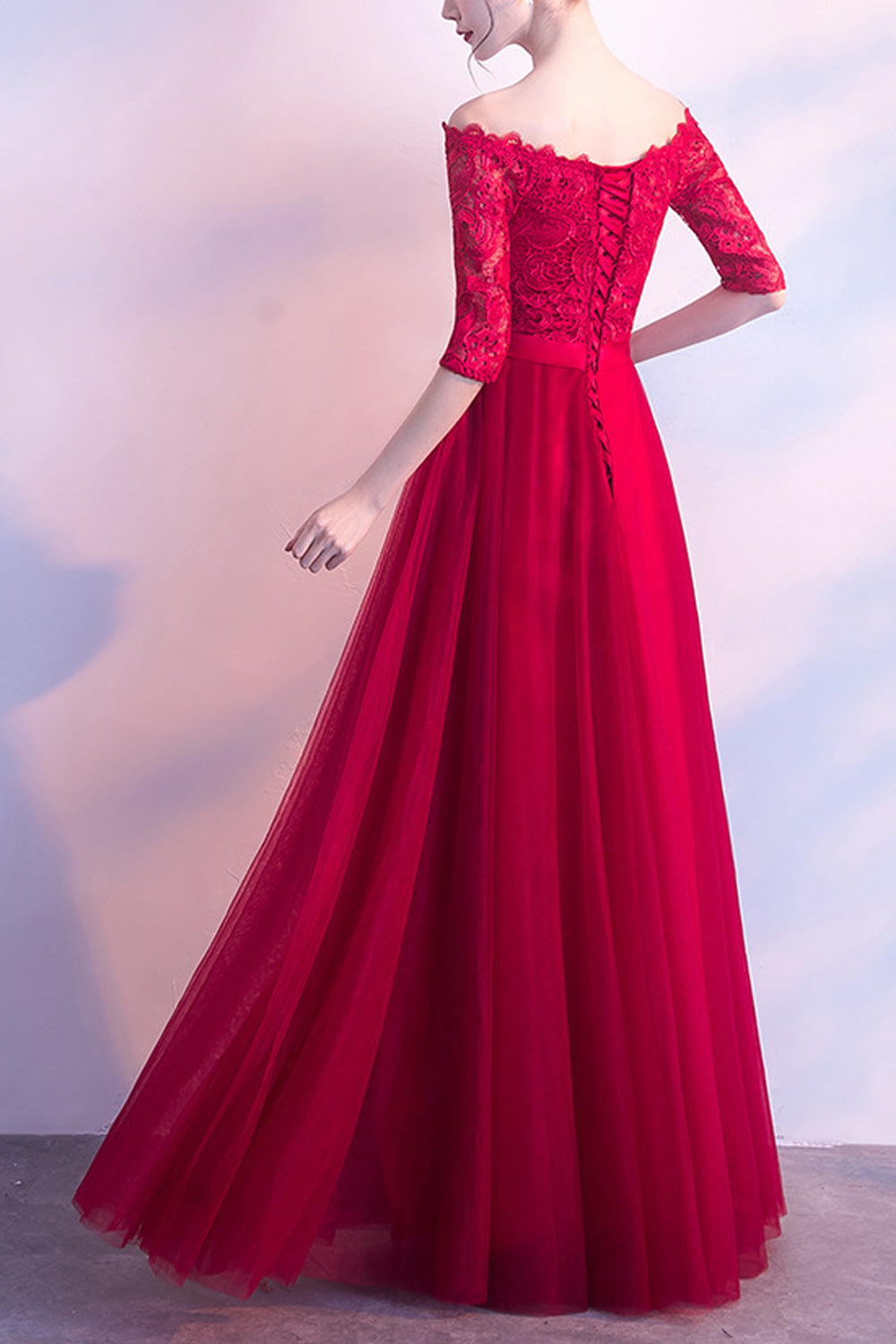 Women Elegant Solid Colored Half Sleeve Comfortable Wedding Dress