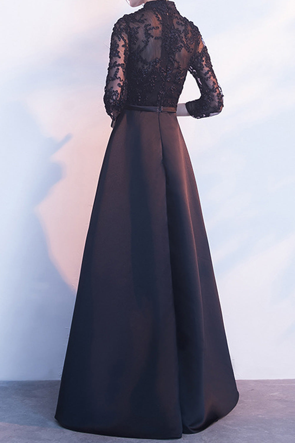 Women Stand Collar Neck Thin Long Sleeve Soft Wedding Dress