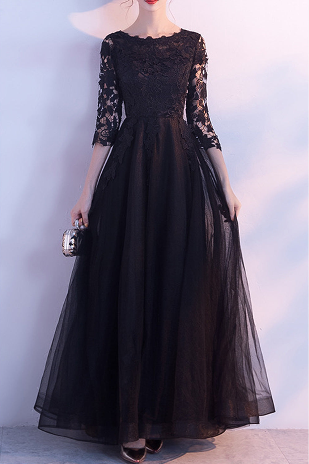 Women Lace Long Sleeve Classy Round Neck Thin Breathable Wedding Dress