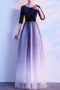 Women Comfortable Half Sleeve Easy Round Neck Star Decorated Evening Dress