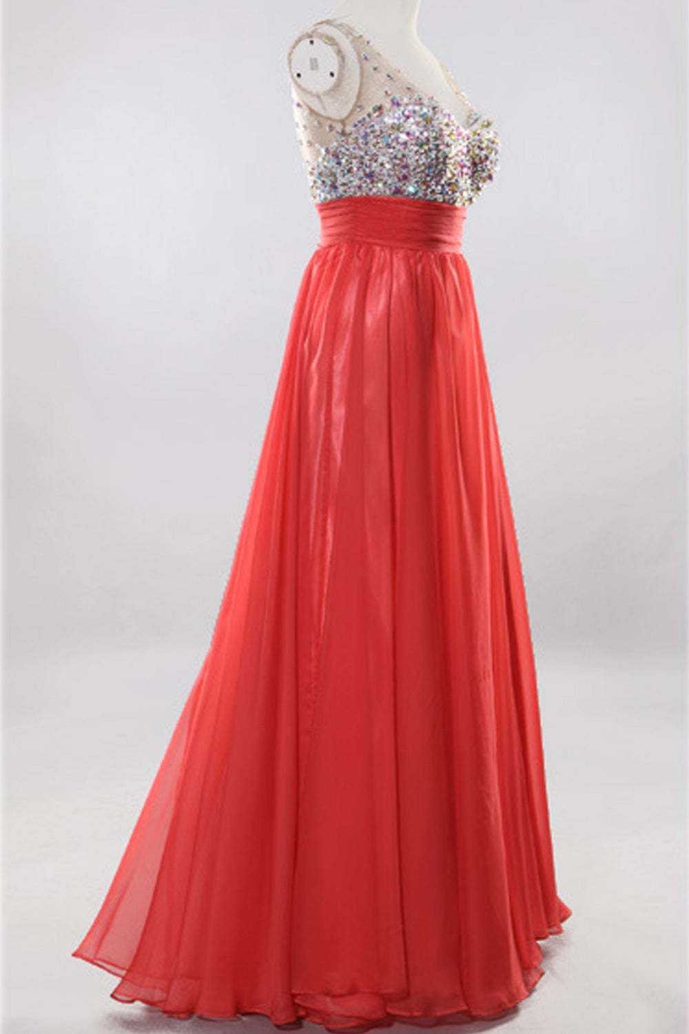 Women Shiny Beads Bust Deep V-Neck Style Smooth Soft Wedding Dress