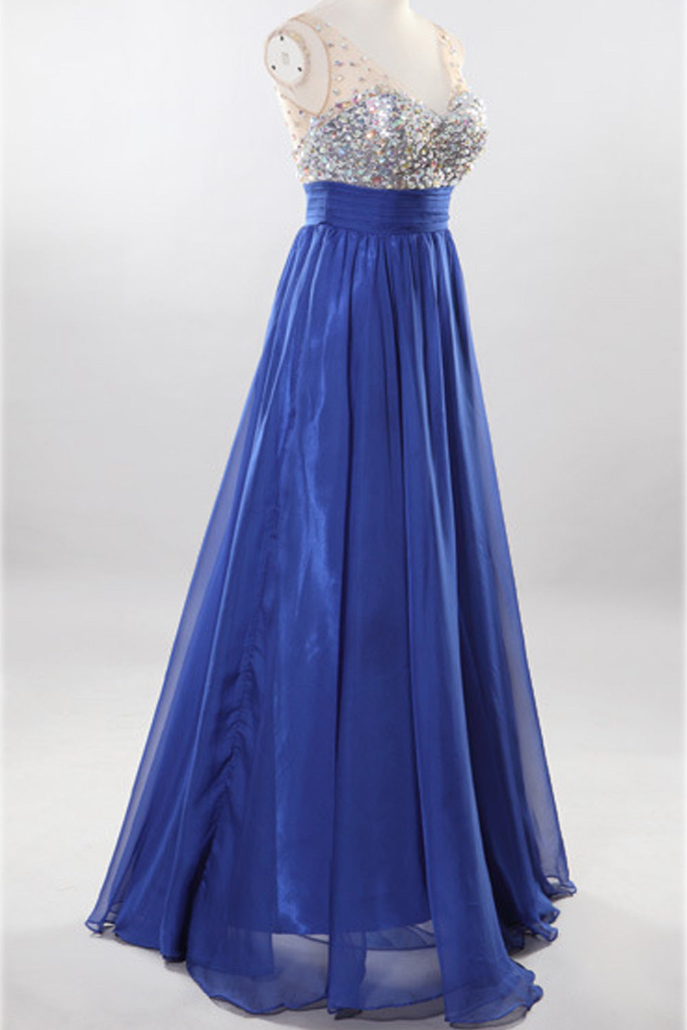 Women Shiny Beads Bust Deep V-Neck Style Smooth Soft Wedding Dress