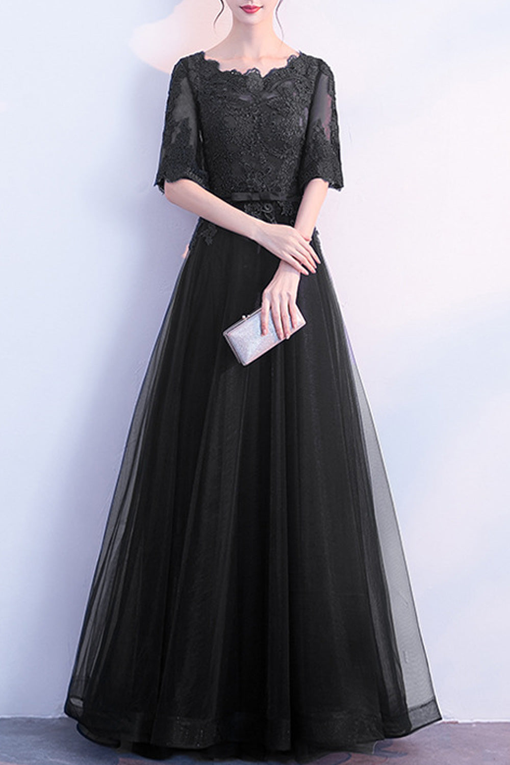 Women Pretty Solid Colored Half Thin Sleeve Lovely Evening Dress