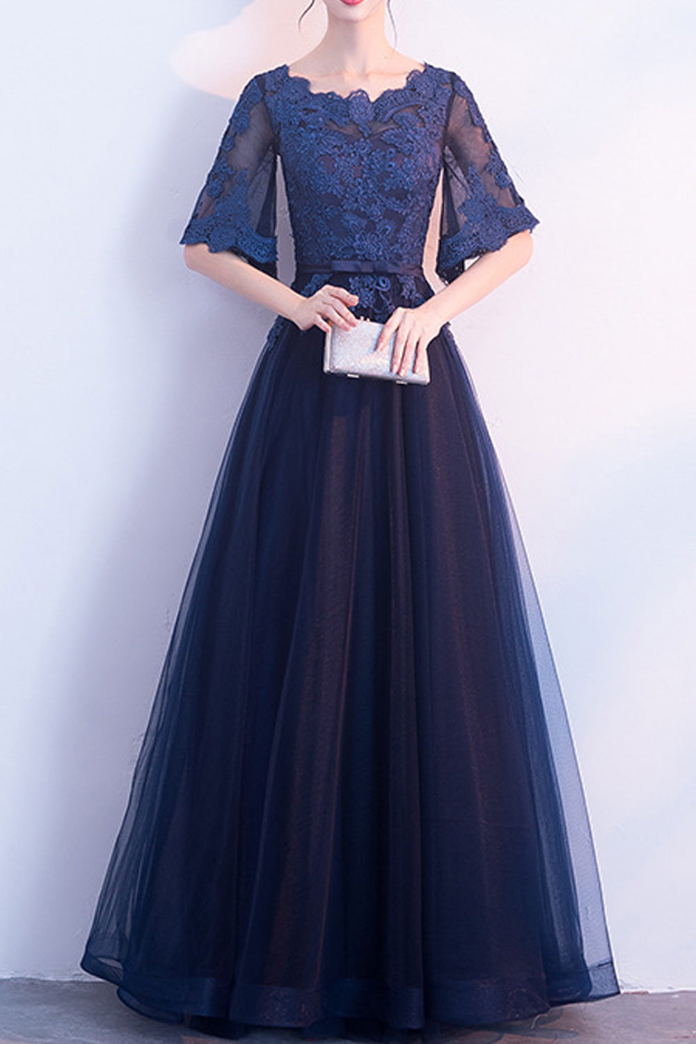 Women Pretty Solid Colored Half Thin Sleeve Lovely Evening Dress