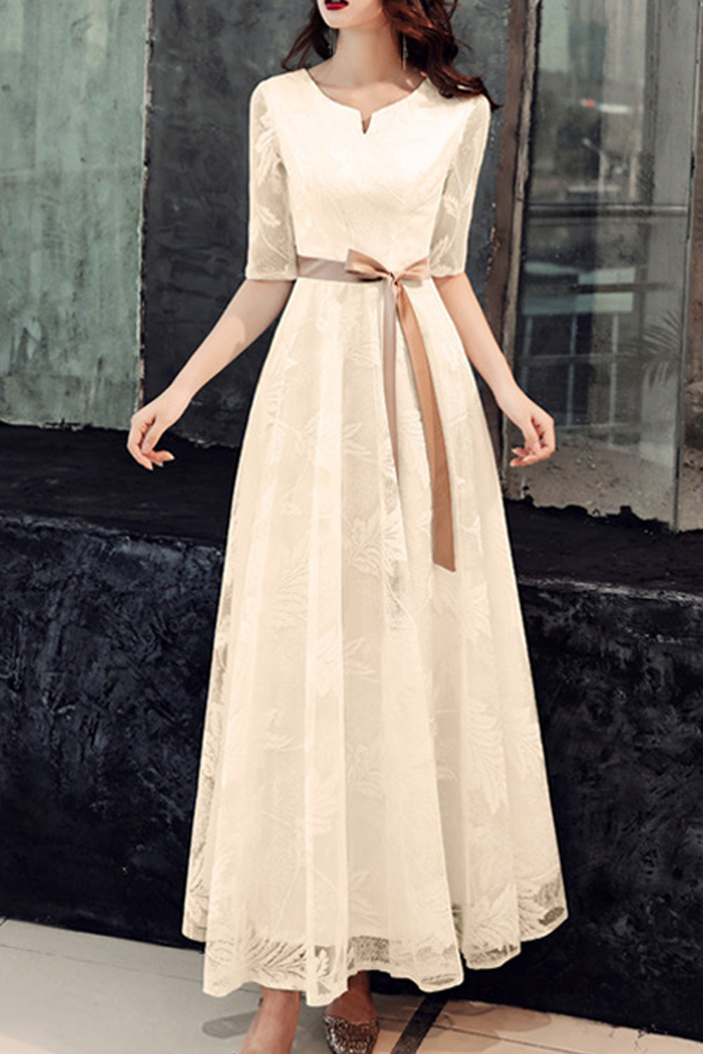 Women Comfy Half Sleeve Solid Pattern Classy Wedding Dress