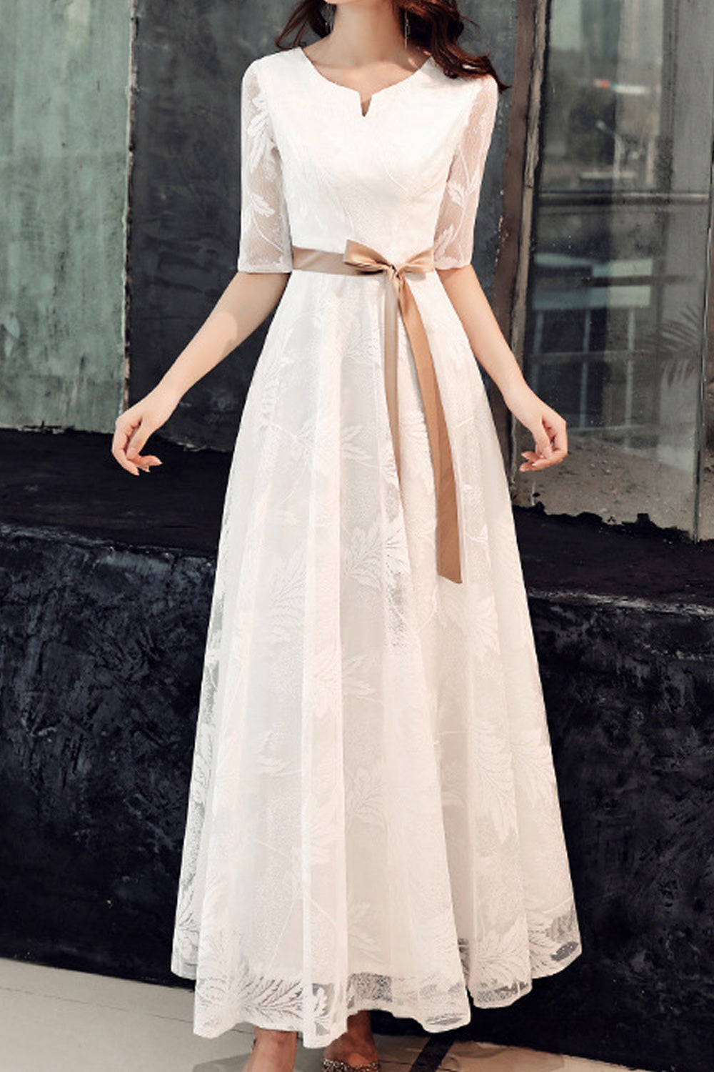 Women Comfy Half Sleeve Solid Pattern Classy Wedding Dress